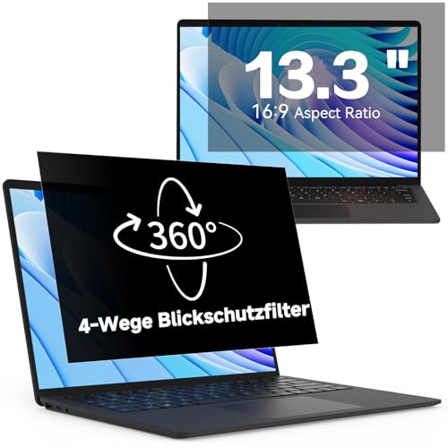 Protescreen 360° Laptop Sichtschutz 13.3 Zoll, Anti Blaulicht Blendschutz Displayschutz, 4 Wege Blickschutzfolie Seitenverhältnis 16:9, Sichtschutzfilter für Lenovo/HP/Dell/Acer/Samsung/Asus/Toshiba