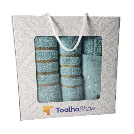 Jogo de Toalha 3 Peças Banho + Rosto + Tapete P/Banheiro Antiderrapante 100% Algodão + Caixa Persona