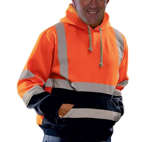 Hi Vis Hoodie for Men High Vis Reflective Jackets Safety Fleece Hoodie Class 3 High Visibility Sweatshirt Pullover