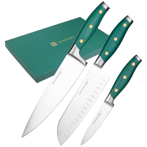linoroso 3 Pieces Kitchen Knife Set with Premium Gift Box, Sharp German Carbon Stainless Steel Chef Knife Set for Home Kitchen and Restaurant, Cooking Gifts for Women and Men Cover