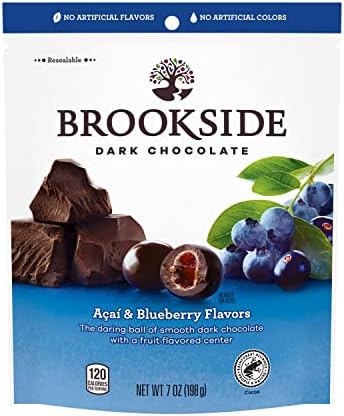 BROOKSIDE Dark Chocolate with Acai and Blueberry Flavors Chewy Center, Resealable Bag, Candy Resealable Bag, 7 oz