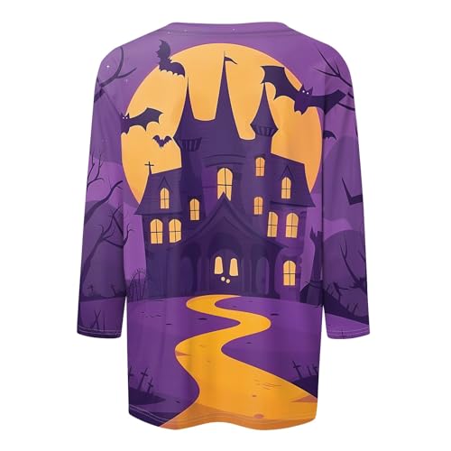 Halloween Shirts for Women 3/4 Sleeve Plus Size Crewneck Loose Fit Cute T Shirt Halloween Costumes for Women 2025