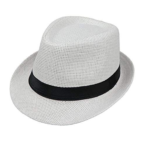 JOYKK Enfants Chapeau De Paille Summer Beach Jazz Panama Trilby Fedora Chapeau Gangster Cap en Plein Air Respirant Chapeaux Filles Garçons Sunhat - B # Blanc