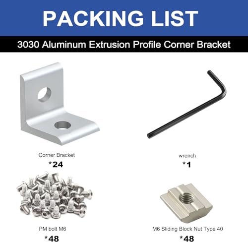 Image of 24 Pack 3030 Corner Bracket Connector 30 Series Aluminum Extrusion Profile Accessories Hardware, 90 Degree Angle Bracket for 30x30 Extruded Aluminum Silver