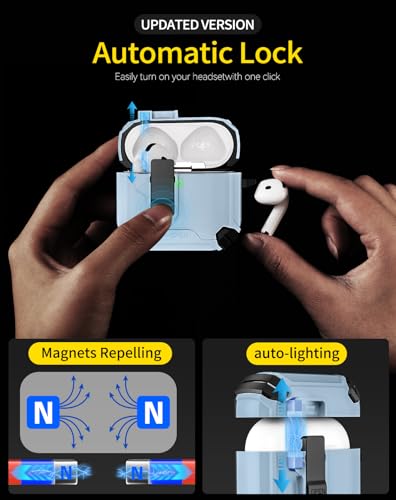 Image of Pohgelan Compatible with AirPods 4 Case (Sky Blue) | Magnetic Automatic Lock with Phone Stand & Cleaning Kit,Compatible with Magsafe