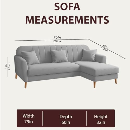 Image of GRAPEWOOD Atticus RHS 4 Seater L Shape Sofa Set for Living Room (Grey Fabric) Premium Fabric Sofa Set