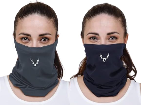 PANTAR Bamboo Bandana Headband and Face Mask for Men & Women | Super Soft | Odour-free & Breathable | Durable & Multipurpose GREY & NAVY BLUE Bandana Mask for Dust, Pollution & UV Protection 02 pc
