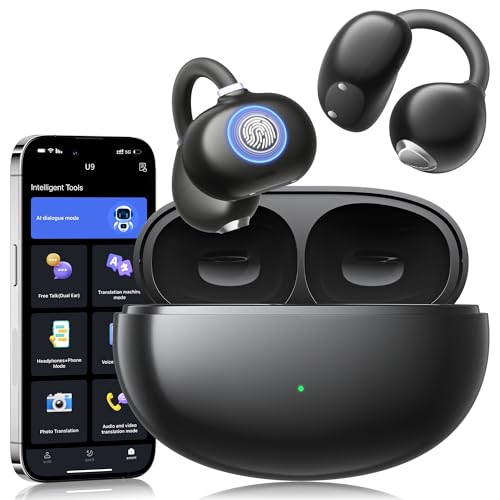 AMINY Open Ear Earbuds Clip-On Headphones, Lightweight Comfort Open Ear Clip Wireless Earbuds, 48H Play Bluetooth 5.4 Headphones with 163 Languages AI Translation Design Fit Sports Running