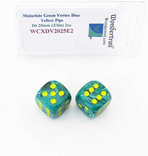 Malaquita verde Vortex dados con pepitas de color amarillo (34in) D6paquete de 2wondertrail