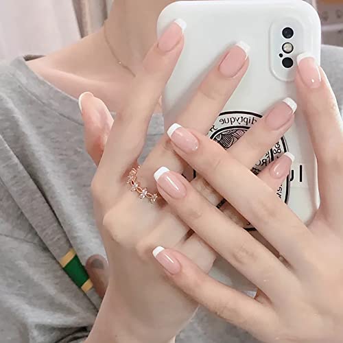 Fake Nails Short Press On Nails 24 Pcs Nail Kit Stick On Nails Jelly Glue on False Nails for Women