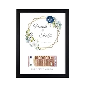 Geschenke 24 Bilderrahmen Geldgeschenk Eure erste Million personalisiert mit Namen und Datum | Originelle Verpackung für…