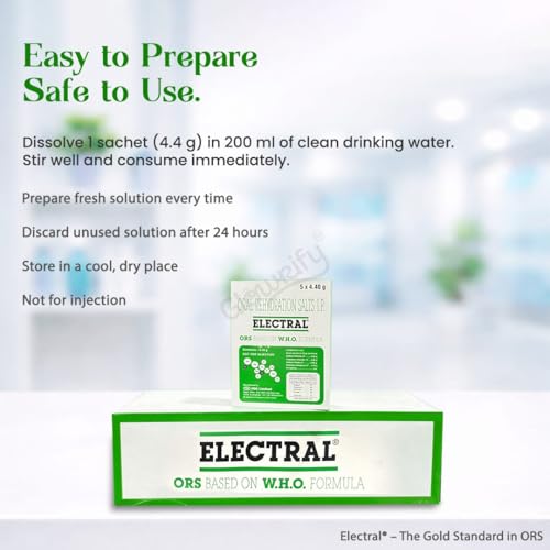 Image of ELECTRAL Oral Rehydration Salts I.P. | Regular Unflavor | WHO Formula | Pack of 50 Sachets | 4.40 g Each