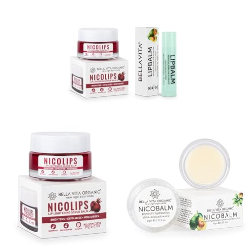 Image of Bella Vita Organic NicoLips Lip Scrub & NicoBalm Lip Balm Combo For Dry, Chapped & Dark Lips Remover Treatment, 20g, 5 g