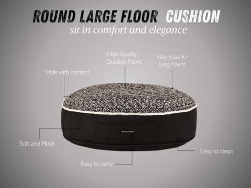 Image of Reversible 60x60x10 cm Woven Quilted Black Floor Cushion with Cotton Filler for Seating, Patio Seat, Meditation, Yoga, Pooja, Guests, Living Room, Bedroom, Large Size 24x24x4 Inch