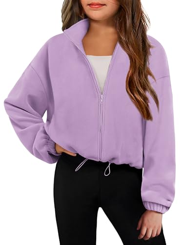Arshiner Girls Zip Up Fleece Jacket Fall Winter Sherpa Sweatshirts Warm Outwear Crop Coat with Pockets