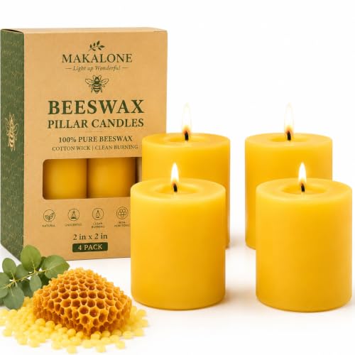 4 Pack Natural Beeswax Pillar Candles (2x2in)