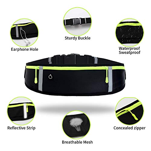 Image of Running Belt with Waterproof Adjustable Elastic Strap, Sweatproof waistpacks with Large Capacity, Perfect for Running and Outdoor Activities, Black, One Size, Sports (Running Belt Black)