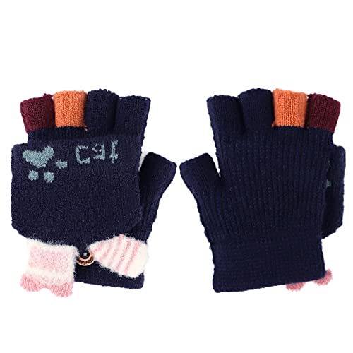 Kids Cute Cat Fingerless Glove Winter Knit Convertible Glove Children Half Finger Warm Glove Gift for Kids 3 to 6 Years2