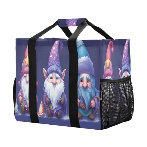 YETTASBIN Cute Gnome Large Foldable Travel Tote Bag, Lightweight Waterproof Swim Pool Bag with Handles & Pocket for Beach Outdoor, Reusable Grocery Bag for Kitchen, Shopping