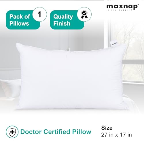 Image of Luxury Comfort White Pillow with White Beading | Soft Microfiber Fabric | Plush Conjugate Fiber Filling | Elegant & Durable Design | Standard 27 x 17 Inch | Set of 1