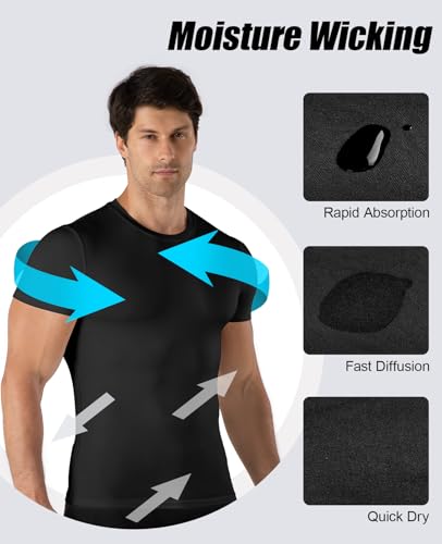 Niksa Compression Shirt Men, 3 Packs Short Sleeve Gym T Shirts Men's Muscle Fit T-Shirt Breathable Active Wear T Shirt Base Layers Quick Dry Clothes Tops for Work Running Cycling Sports Training - Image 3
