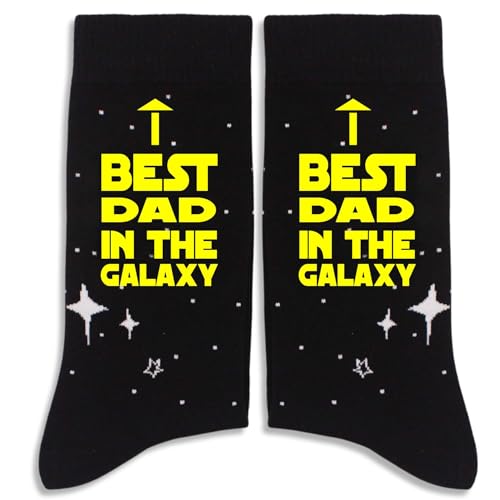 FUQWZ Best Dad In The Galaxy Socks Black Crew Socks for Men Birthday Fathers Day Christmas Gifts for Dad Daddy New Dad Step Dad Father in Law Funny Dad Gifts from Daughter Son. (150)