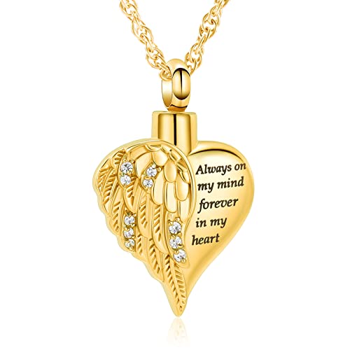 shajwo Cremation Jewelry Angel Wing Heart Urn Necklace for Ashes for Women Men Memorial Keepsake Human Pendant