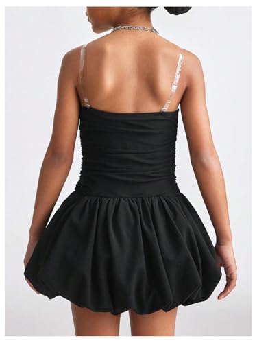 Floerns Girl's Y2k Mini Dress Strapless Ribbed Ruched Going Out Bubble Dresses3