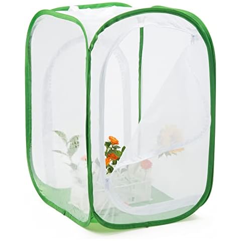 Two Doors Monarch Butterfly Habitat, Insect Mesh Cage, Caterpillar Enclosure Terrarium Pop-up (15.7 X 15.7 X 24 Inches) Cover