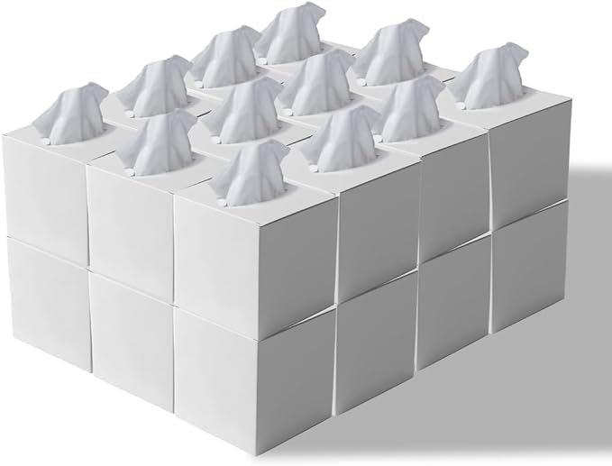 Facial Tissue - 2-Ply X 12 Cube Boxes of 100 Sheets Each - Premium Soft Feel and Absorbent Tissues for All Skin Types and any event