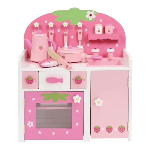 マザーガーデン 木のおままごと キッチン 木製 グリル キッチン ピンク 小物11点 完成品 ままごとキッチンセット 441-27914