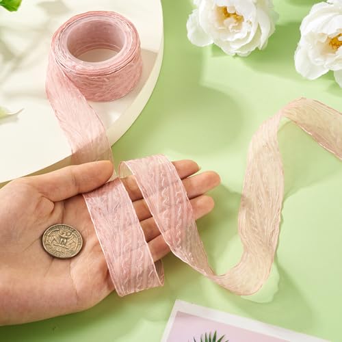 Bestewelry Rose Pink Crinkled Ribbon 1 Inch Crinkle Ribbon with Seam Edge Polyester Crumpled Ribbon for Wrapping Basket Wreaths Bows Making Home Event Decor DIY Crafts 10 Yards - Image 4