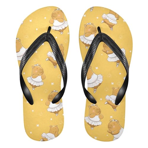 ALAZA Cute Capybara Yellow Flip Flops for Women Fashion Beach Slippers Comfort Mens Flip Flops Non-Slip Rubber Shower Slippers Sandal for Hotel Travel Sport,XS