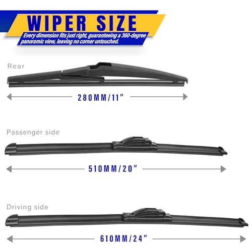 Image of 3 wipers Replacement for 2011-2015 Kia Sorento /2010-2019 Kia Soul /2018-2019 Soul EV, Windshield Wiper Blades Original Equipment Replacement - 24 inch /20 inch /11 inch (Set of 3) U /J HOOK