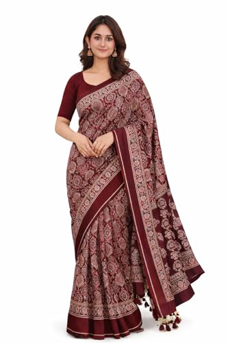 Image of Jack & Jini Women's Floral Print Pure Georgette Saree with Blouse Piece | Soft Casual & Festive Drape | Gift for Mother, Wife.