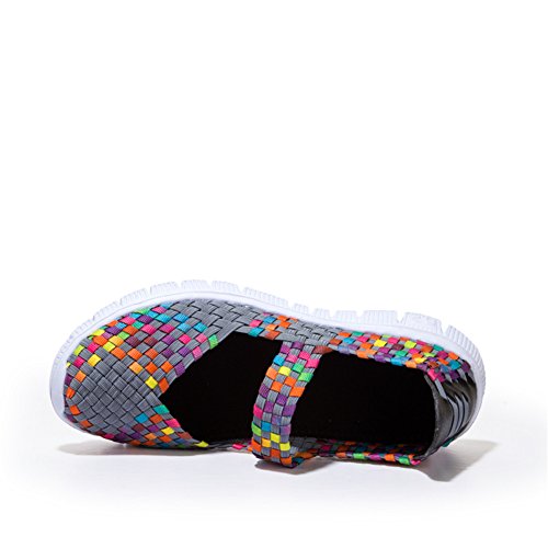 BIFINI Women's Multicolor Elastic Woven Mary Jane Flats Shoes3