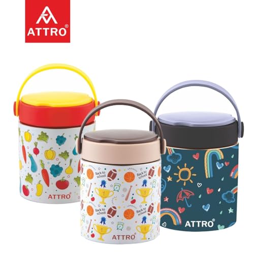 Image of ATTRO Happy Go Vacuum Insulated ISI Certified Stainless Steel Soup Jar 500ml, Leakproof & BPA-Free for Kids & Adults, Long Temperature Retention,Ideal for School, Office & Travel-Rainbow Magic Blue