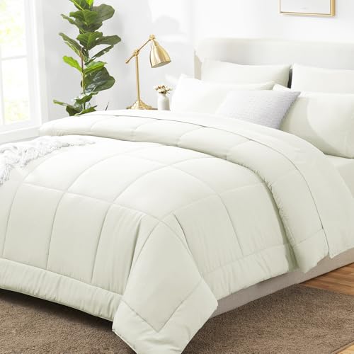 CozyLux Queen Size Comforter Set Ivory - 7 Pieces Bed