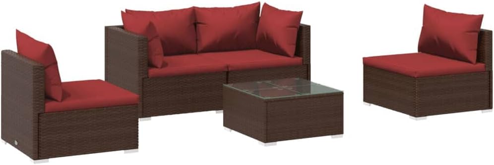 vidaXL Patio Lounge Set 5 Piece, Patio Furniture Set for Outdoor Garden, Sectional Sofa with Cushions, Corner Sofa, Poly Rattan Brown