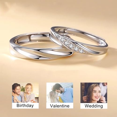 Image of Beydodo 925 Silver Rings Custom Adjustable Sun and Moon Matching Rings Engraved I Love You Couples Rings Wedding