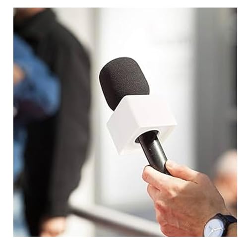 Image of Interview PRO Handheld Adapter with Mic, Compatible with R.O.D.E, DJI & Other Wireless Microphones - Foam Windshield Included (Mic Handle with Flag Station)