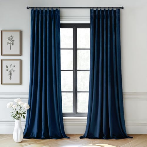 Image of MIULEE Navy Blue Velvet Curtains 90 inches Long, Pinch Pleated Blackout Drapes with Hooks, Thermal Insulated Pinch Pleat Panels for Bedroom Living Room, 2 Panels