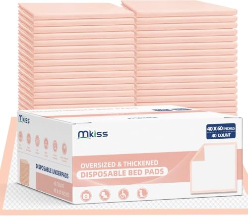Image of MKISS Oversized Bed Pads 40 inch x 60 inch(40 Counts), Heavy Duty Ultra Absorbent Underpads, Chucks Pads Disposable for Adults, Children, Babies, Elderly and Pets