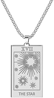 NEDAR Silver Star Tarot Card Necklace Gold 316L Stainless Steel Star Pendant Jewelry Necklace Gift for Men Boy Birthday Anniversary for Husband Father Boyfriend