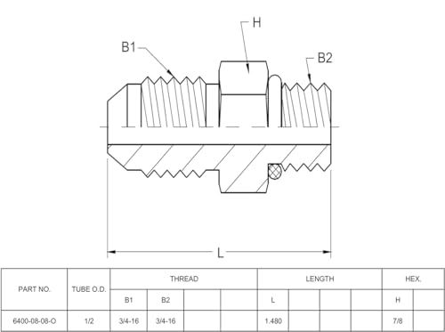 Image of (2-PACK) 6400-08-08-O Hydraulic Hose Adapter Fitting 1 /2 inch Male JIC 37 Flare (3 /4 inch-16UNF) x 1 /2 inch Male O-Ring Boss (3 /4 inch-16UNF) SAE Straight Pipe Joints Tube Connector Carbon Steel