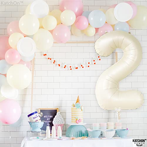 Image of KatchOn Cream White Number 2 Balloon - 40 Inch, 2nd Birthday Party Decoration, Reusable, Unisex | Cream White 2 Balloon Number Two Cool Birthday Party Decorations, Cream White Two Balloon, 2nd Birthday Decorations for Girls