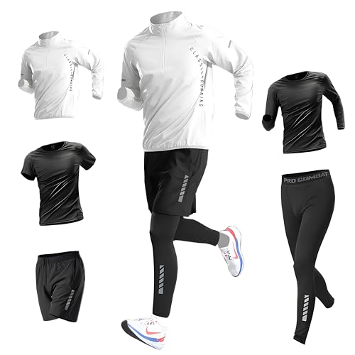 [Ademe] コンプレッションウェア セット メンズ トレーニングウェア 5点セット 通気防臭 スポーツ ランニングウェア パーカー 長袖シャツ 半袖シャツ ハーフパンツ タイツ 吸汗速乾の商品画像（Amazon）