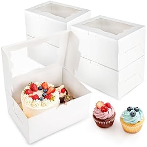 8 Packs 1+2 Bento Cake and Cupcake Box Bento Box with Clear Window Fit 2 Cupcakes and 1 Mini Cake for Packaging Gift Baked Goods 1+2/8pcs