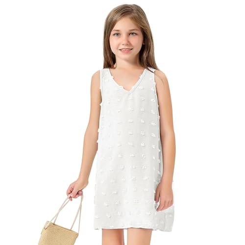 Girls Cute Swiss Polka Dot Swim Coverups Swimsuit Bikini Cover Up Short Beach Dress with Pockets