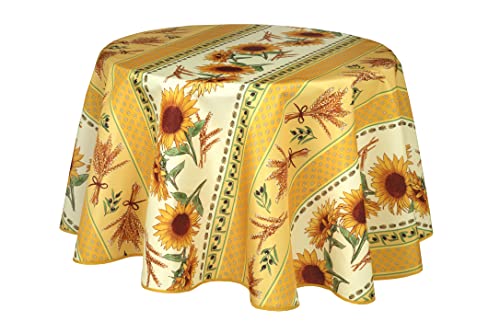 Provencetischdecke, Outdoordecke, Antitache, Abwischbar (Gelb rund 160cm) Cover